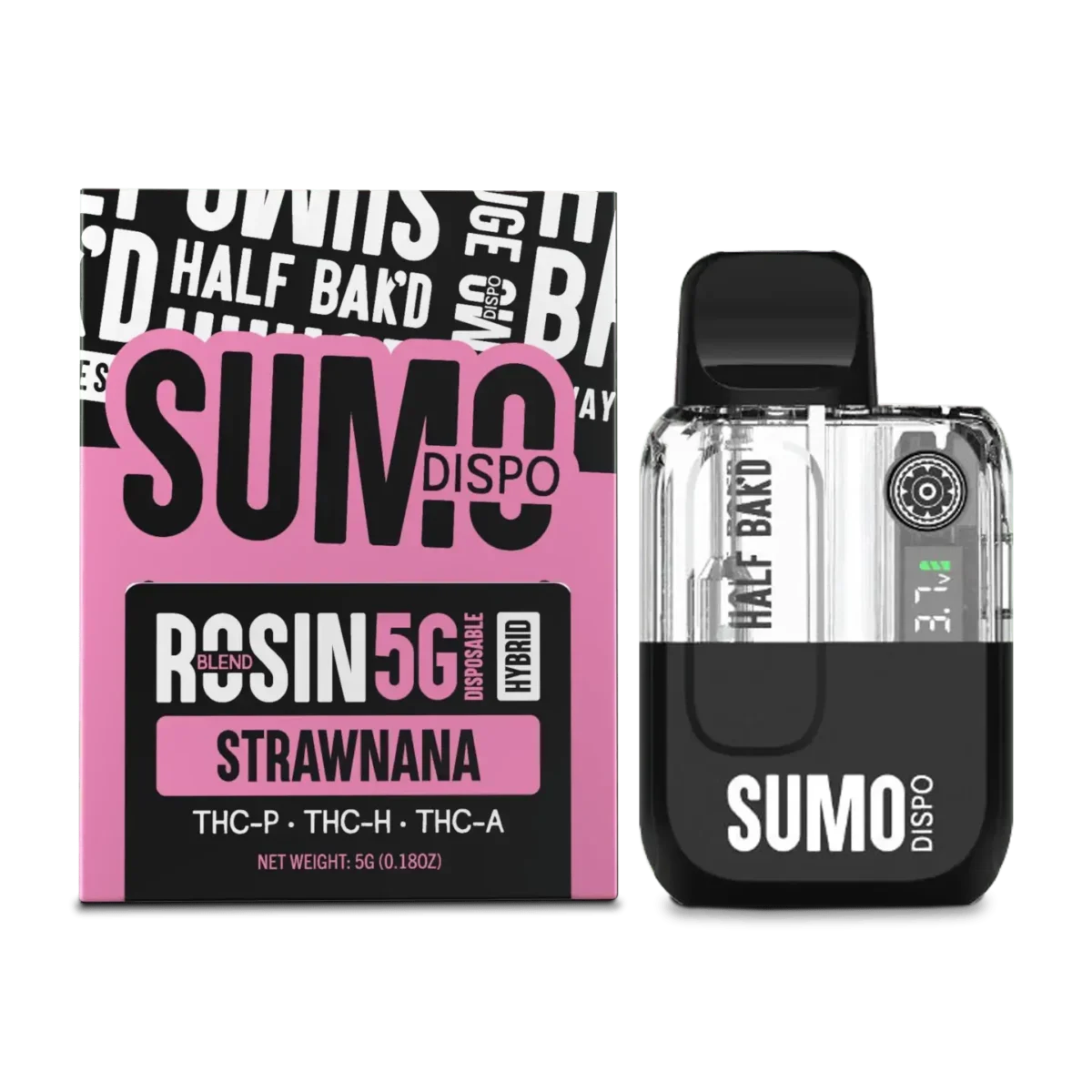 Half Bak'd - 5g Dispo - Sumo Live Rosin - Strawnana - Image 1